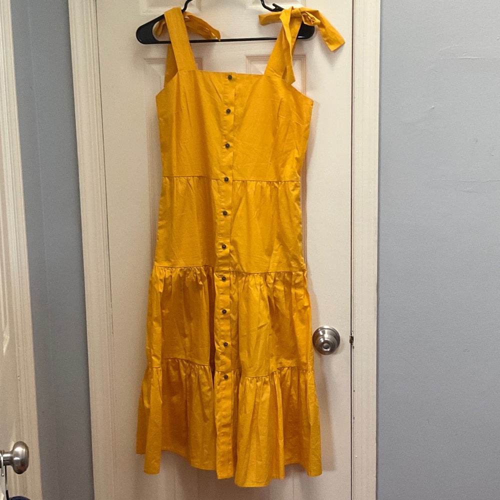 Yellow Tiered Tie-Shoulder Girls' Dress